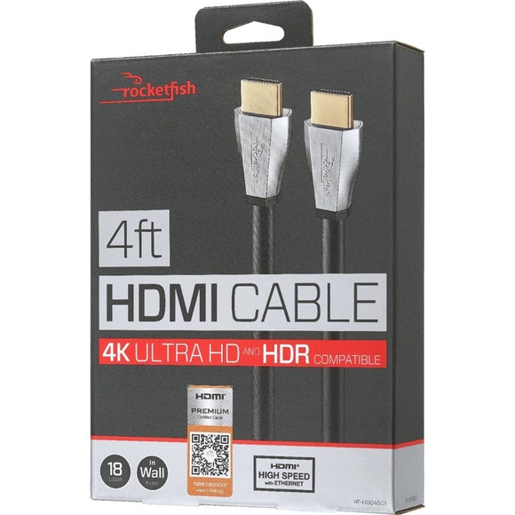 Rocketfish™ - RF-HG04501 4' 4K UltraHD/HDR In-Wall Rated HDMI Cable - Black - Picture 2 of 5